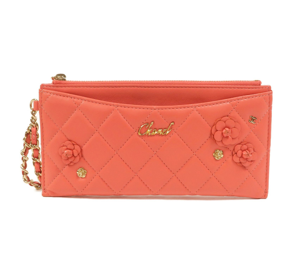 7291 - Chanel Pink Lambskin Leather Camellia Clutch